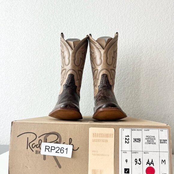 Rod Patrick Mens Cowboy Boots 9.5AA Antique Mocha Bison Brown Western Blunt Toe - Picture 11 of 12